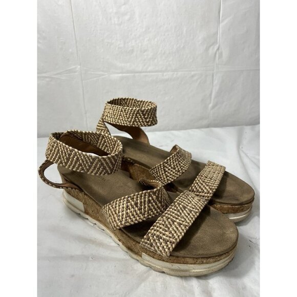 Pierre Dumas Womens Drake Platform Wedge Ankle Strap Sandal Tan/Brown Sz 11 - Picture 1 of 12